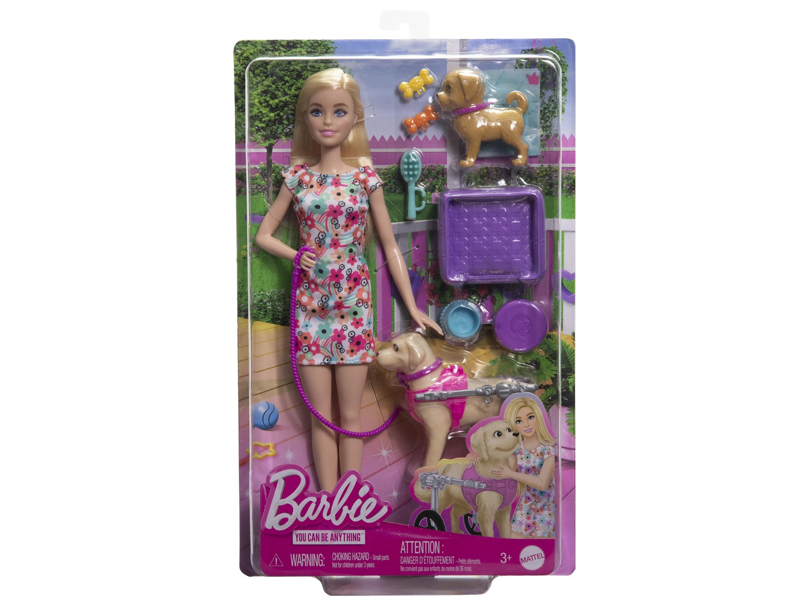 Barbie Doll with Pup and Dog in a Wheelchair