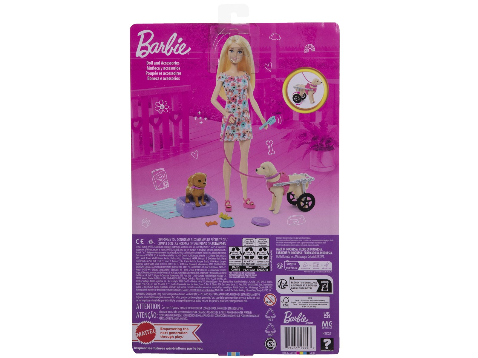 Barbie Doll with Pup and Dog in a Wheelchair