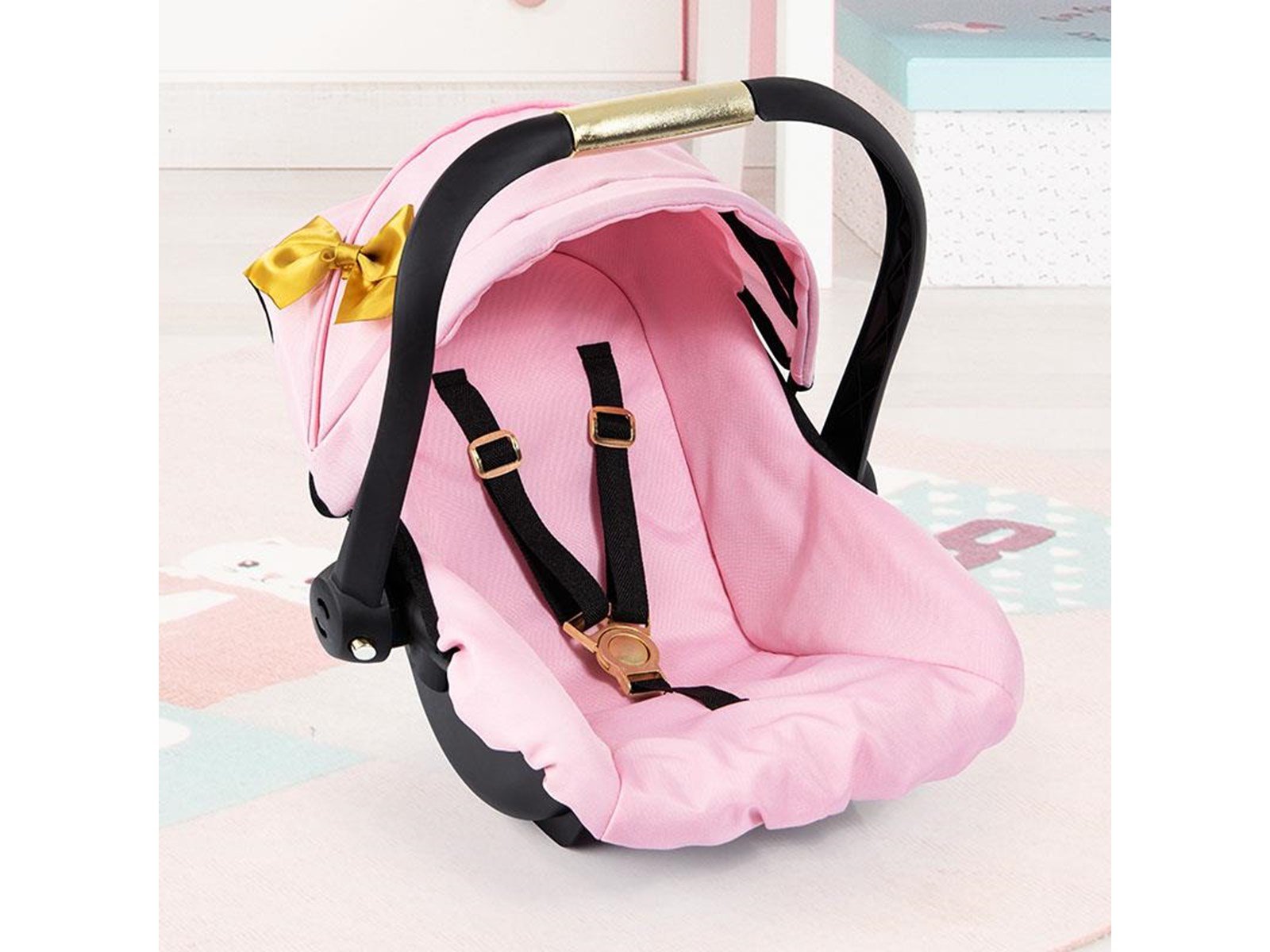 Bayer Design Deluxe Car Seat with Canopy for Dolls - Pink w/ Gold Bow (67990AA)