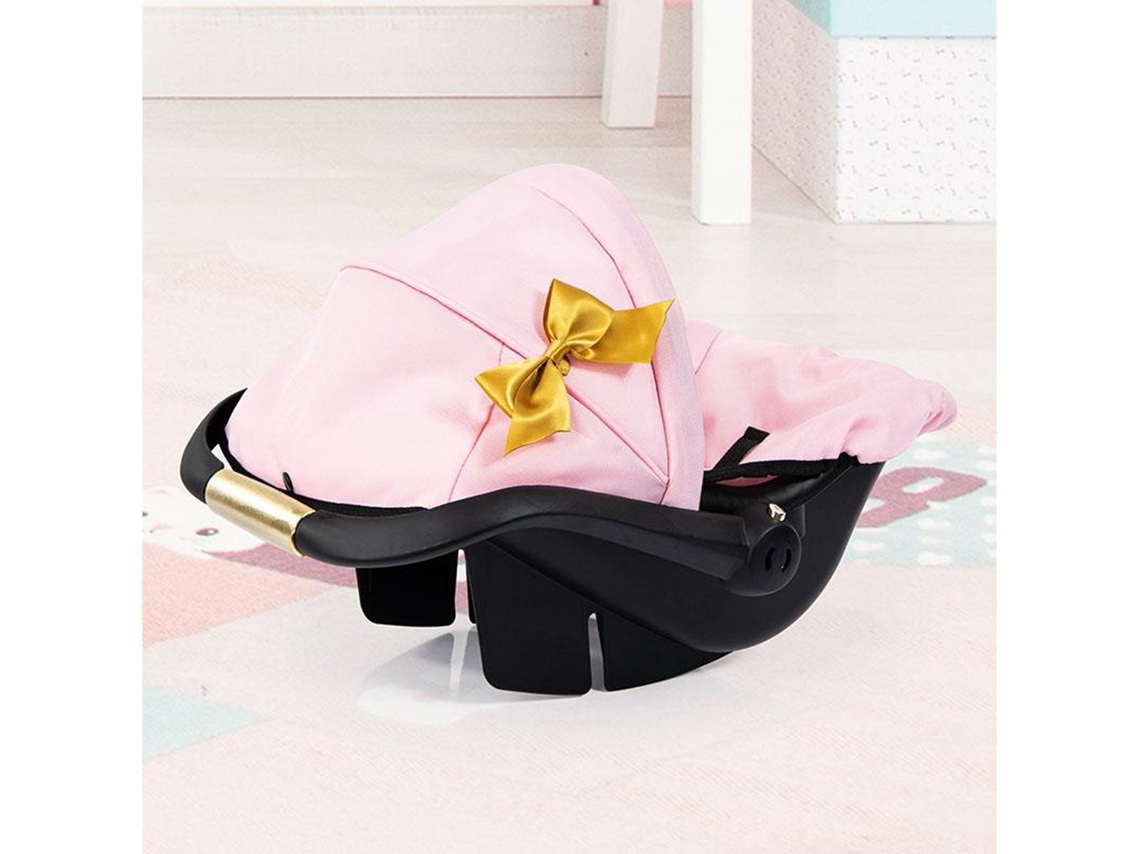 Bayer Design Deluxe Car Seat with Canopy for Dolls - Pink w/ Gold Bow (67990AA)