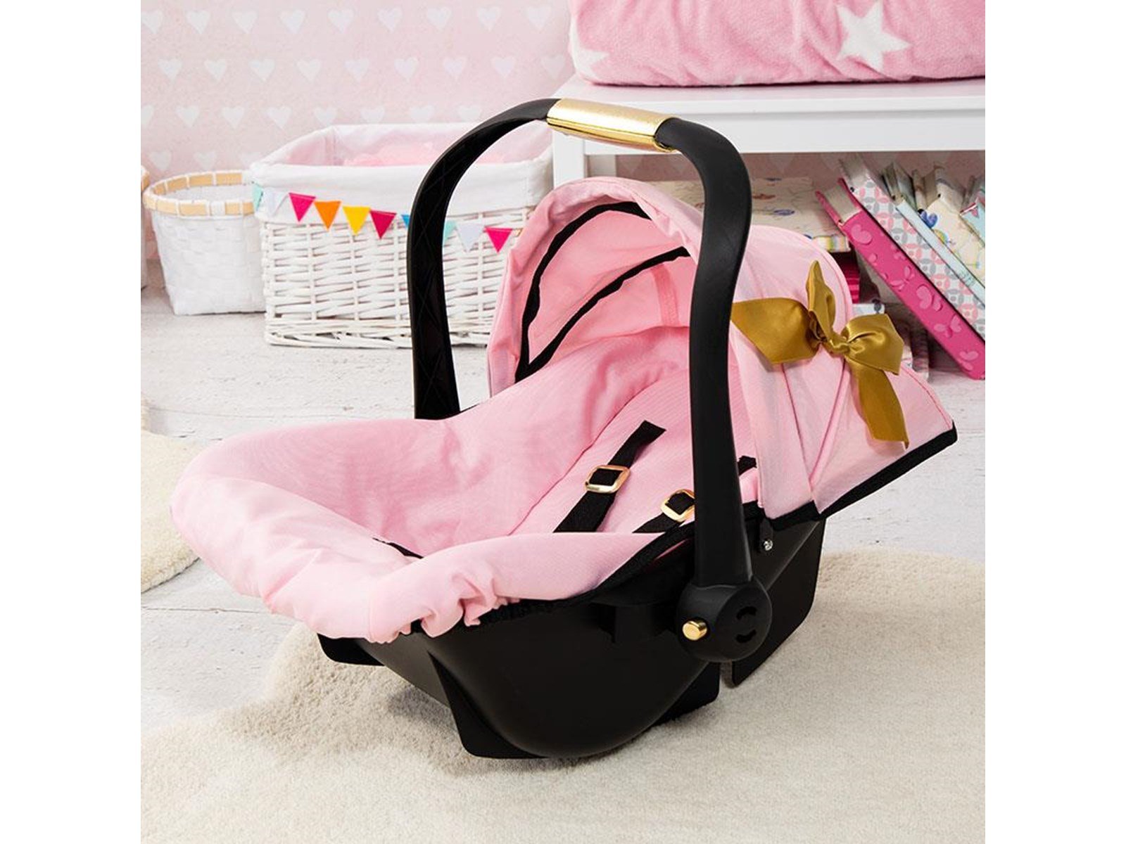 Bayer Design Deluxe Car Seat with Canopy for Dolls - Pink w/ Gold Bow (67990AA)