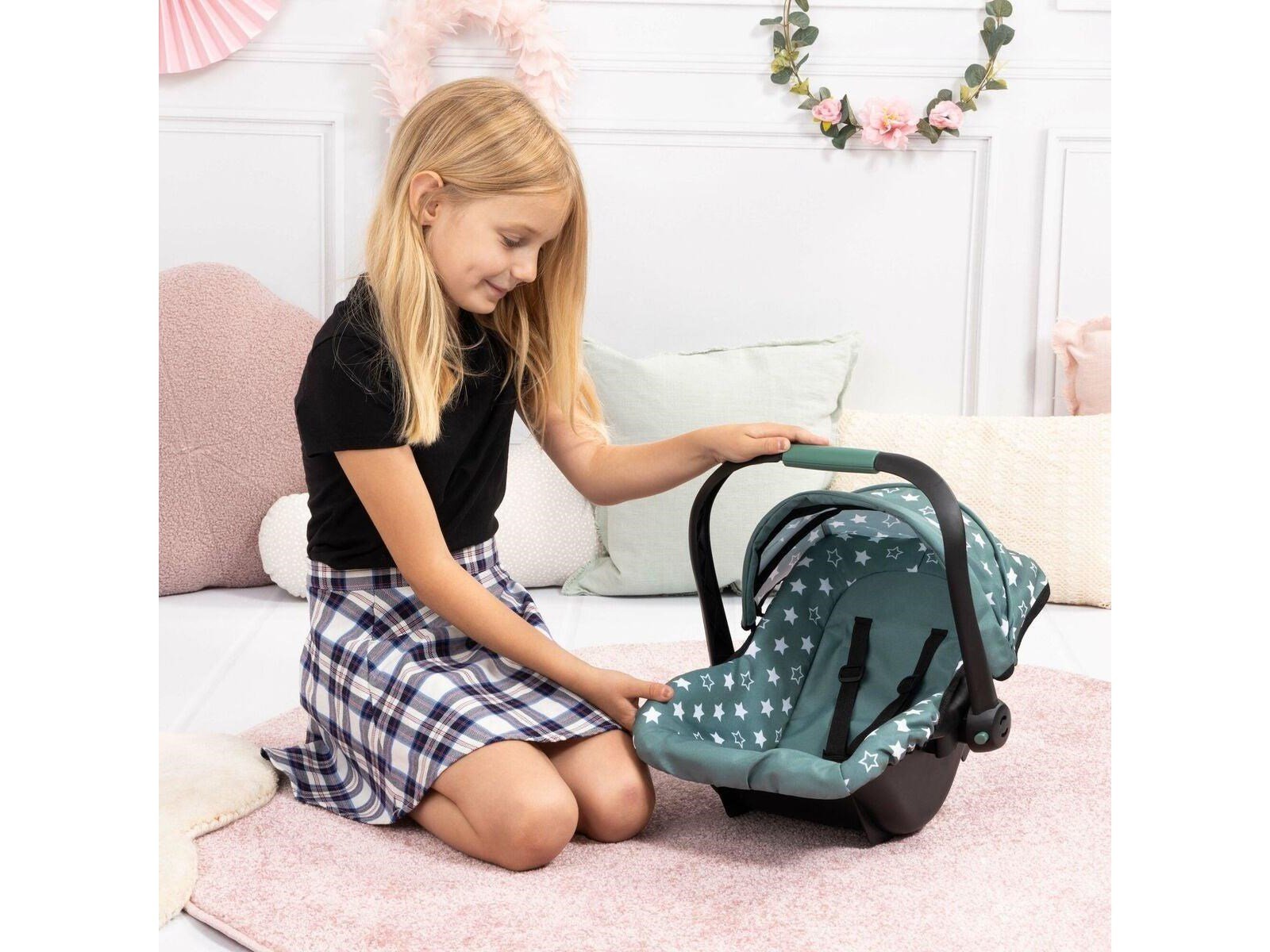 Bayer Design Deluxe Car Seat with Canopy for Dolls - Green w/ Stars (67958AA)
