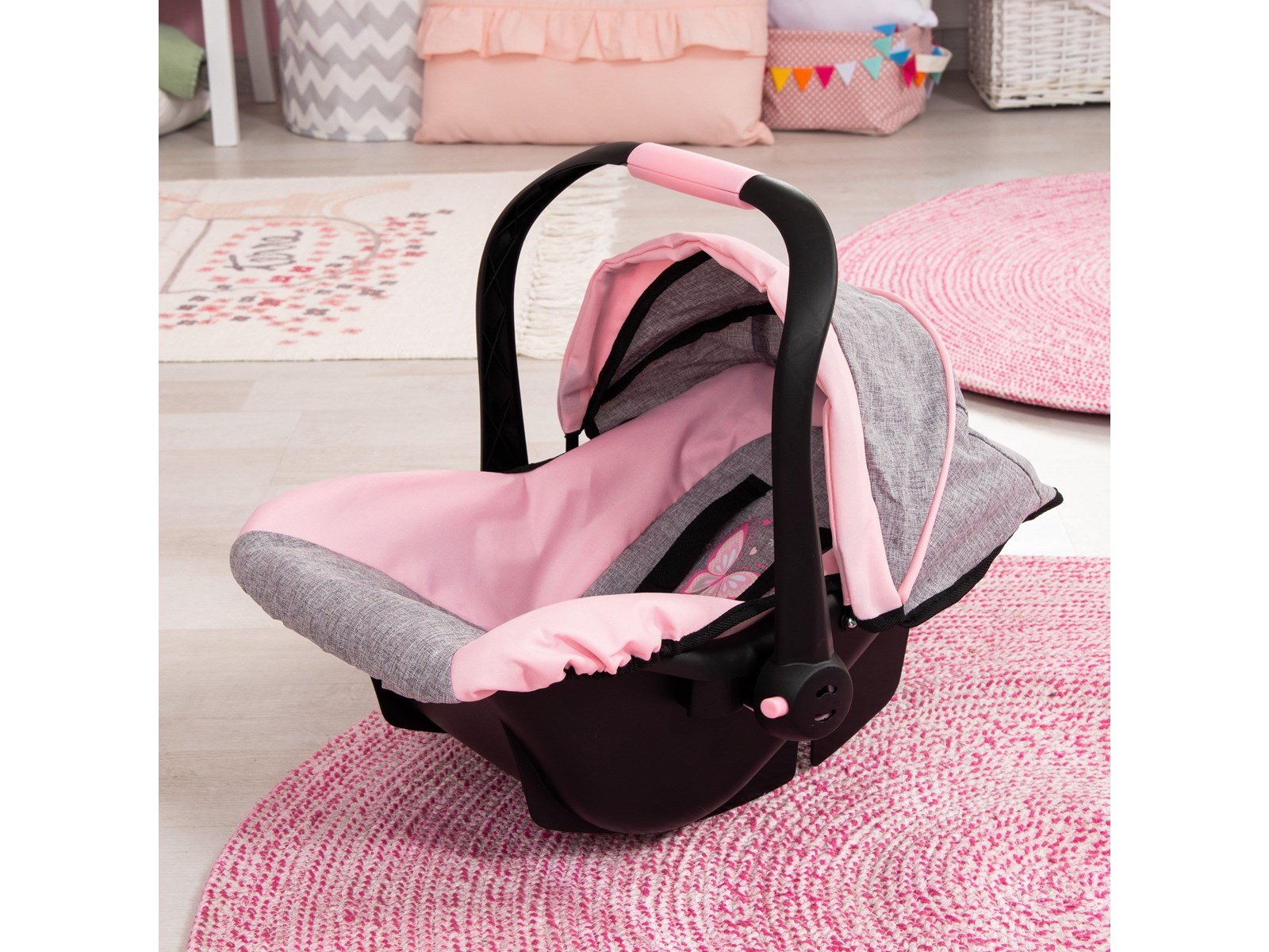 Bayer Design Deluxe Car Seat with Canopy for Dolls  - Grey/Pink (67933AA)