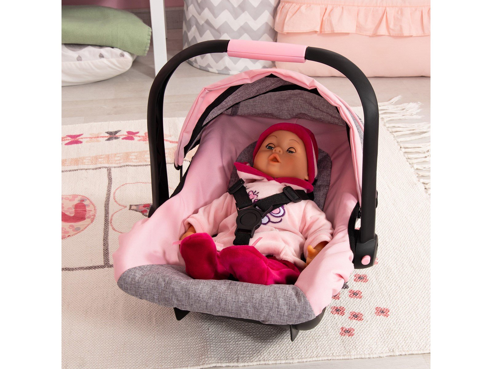 Bayer Design Deluxe Car Seat with Canopy for Dolls  - Grey/Pink (67933AA)