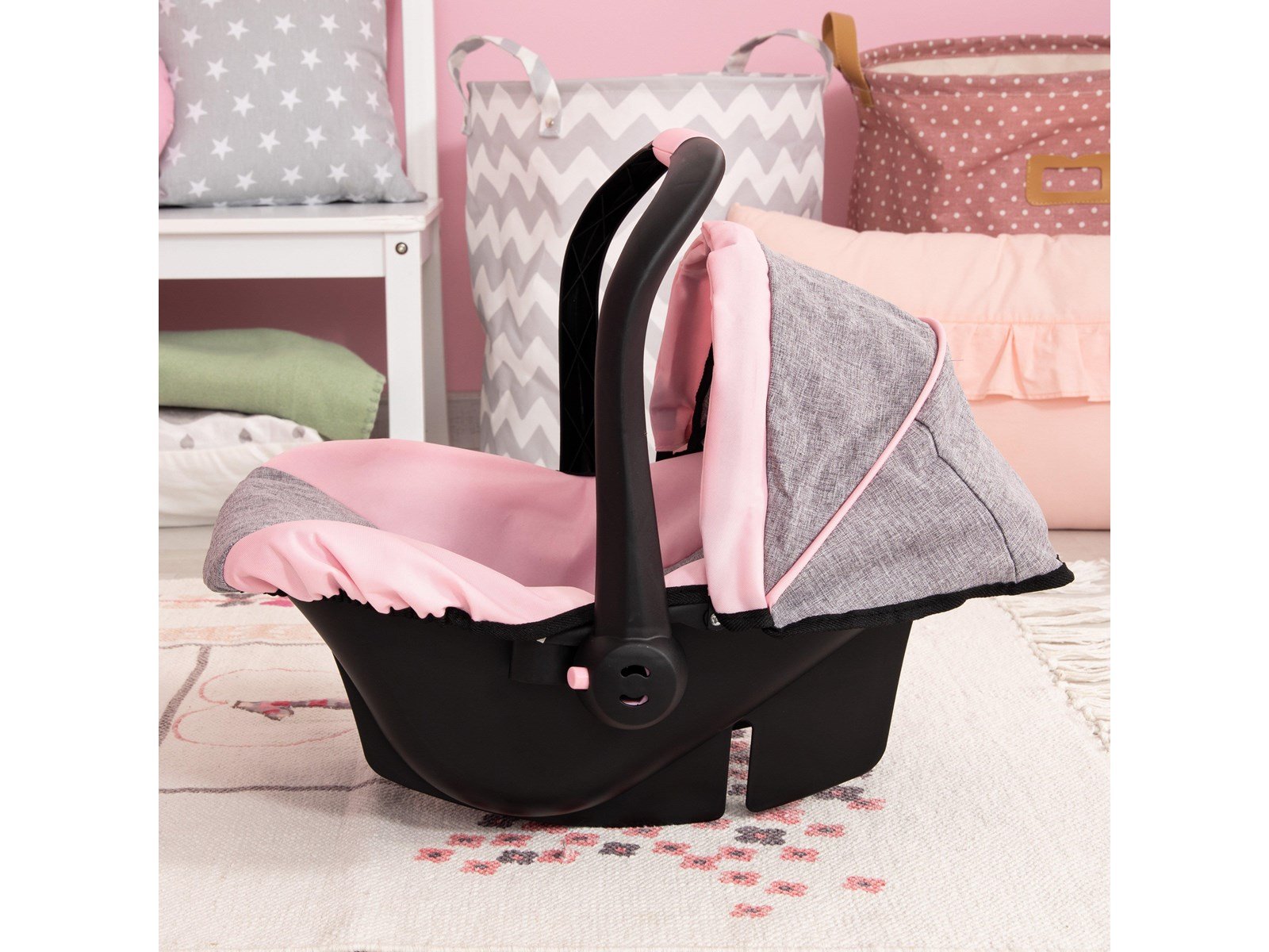 Bayer Design Deluxe Car Seat with Canopy for Dolls  - Grey/Pink (67933AA)