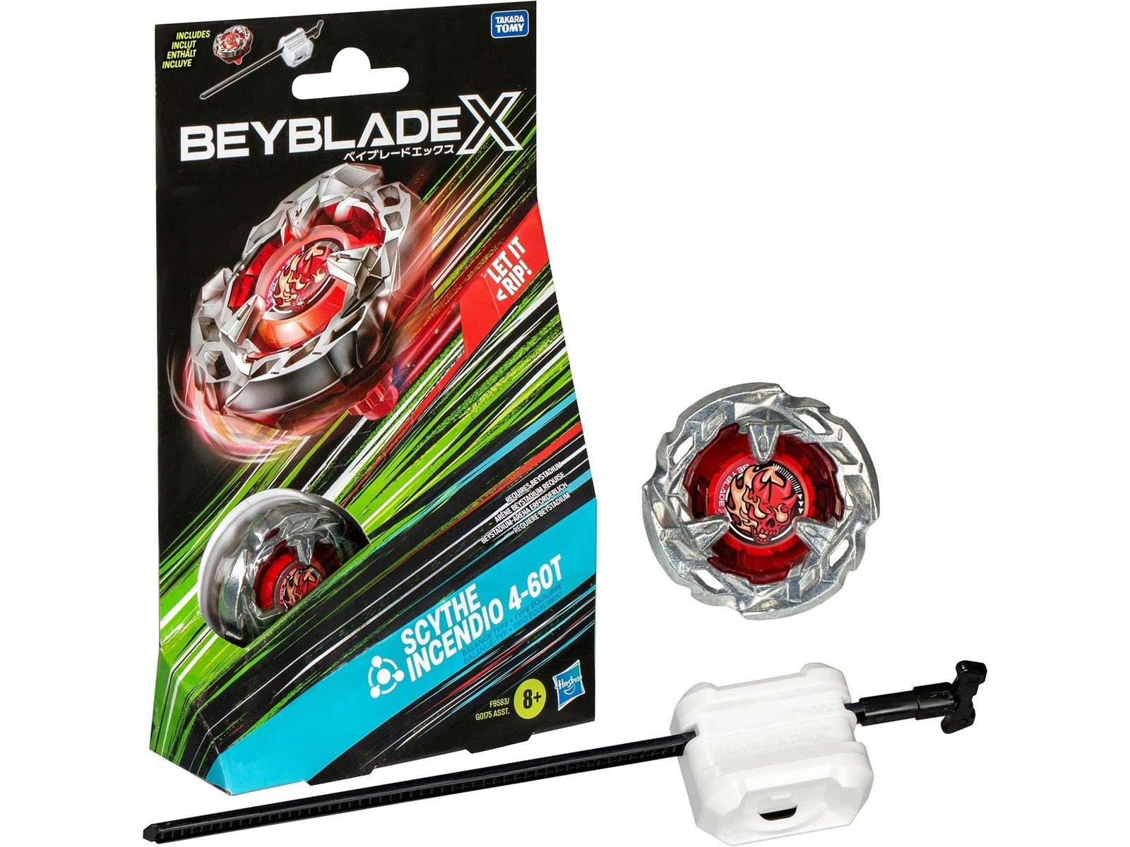 Beyblade X Scythe Incendio 4-60T Starter Pack Set with Balance Type Top & Launcher Ages 8+
