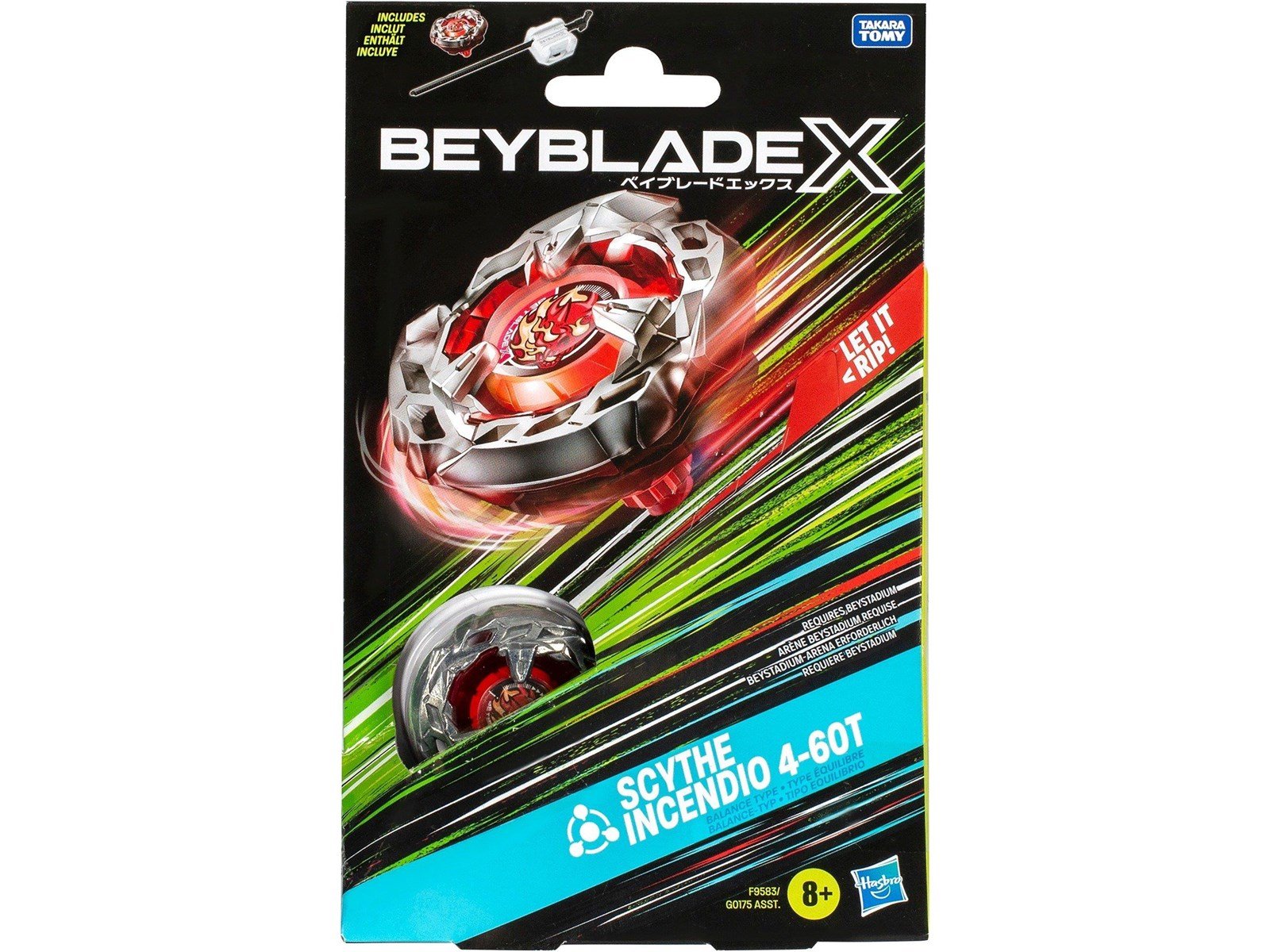 Beyblade X Scythe Incendio 4-60T Starter Pack Set with Balance Type Top & Launcher Ages 8+