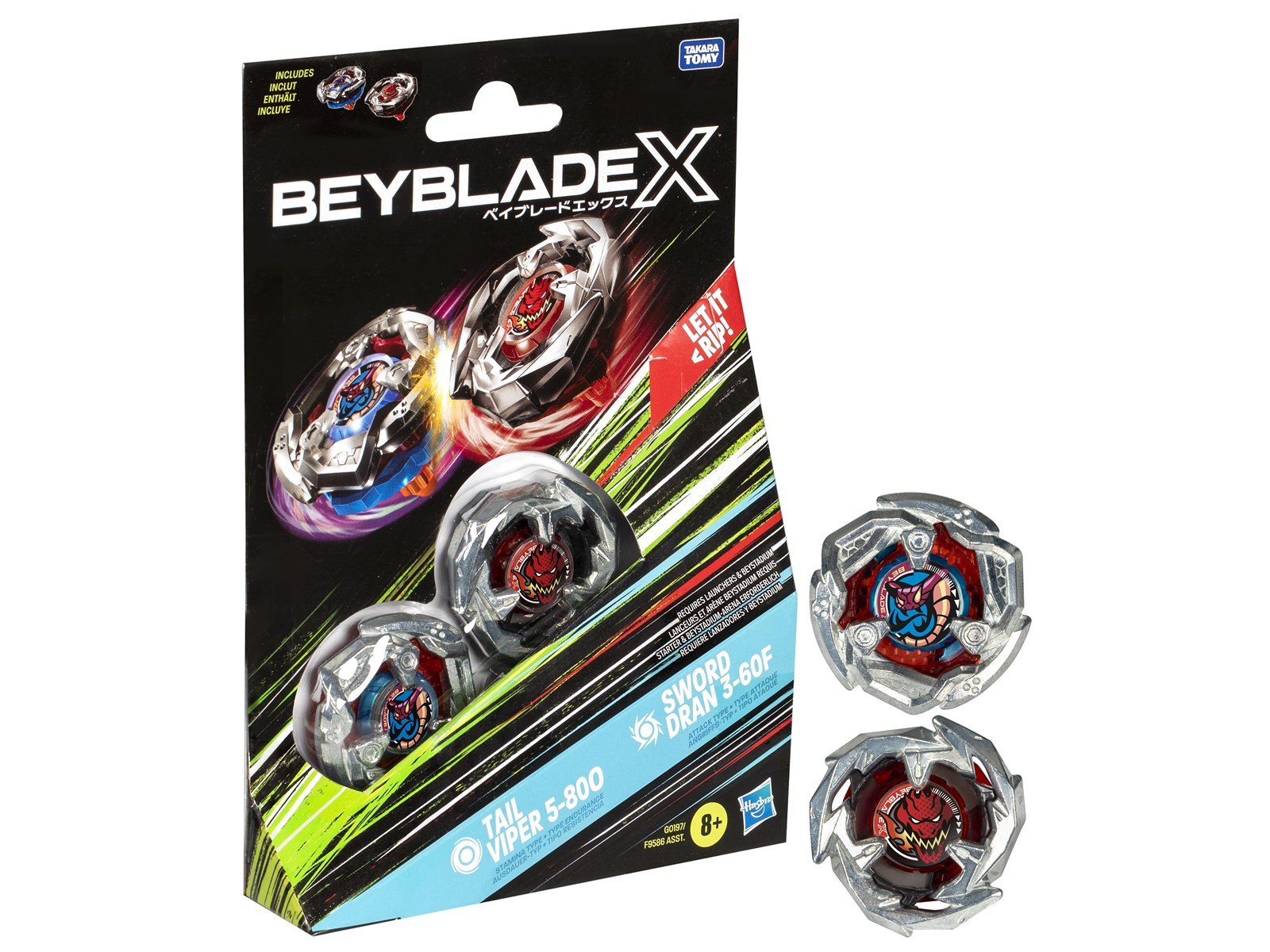 Beyblade X Tail Viper 5-80O and Sword Dran 3-60F Top Dual Pack Set Ages 8+