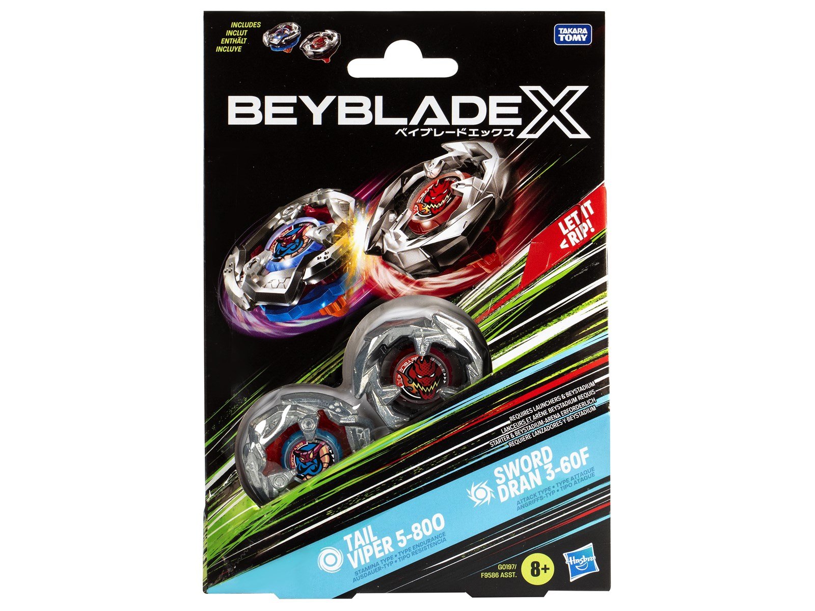 Beyblade X Tail Viper 5-80O and Sword Dran 3-60F Top Dual Pack Set Ages 8+