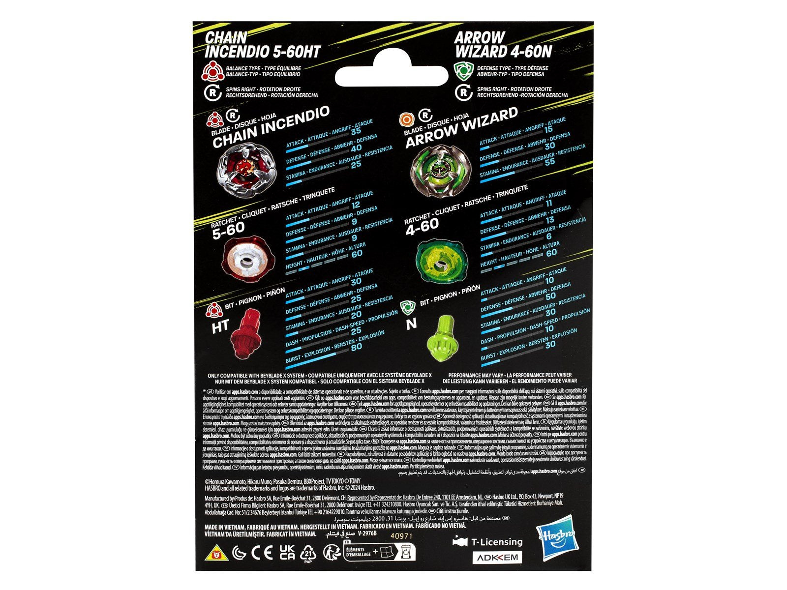 Beyblade X Chain Incendio 5-60HT and Arrow Wizard 4-60N Top Dual Pack