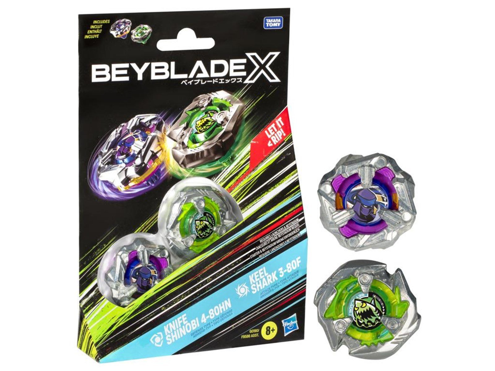 Beyblade X Knife Shinobi 4-80HN and Keel Shark 3-80F Top Dual Pack