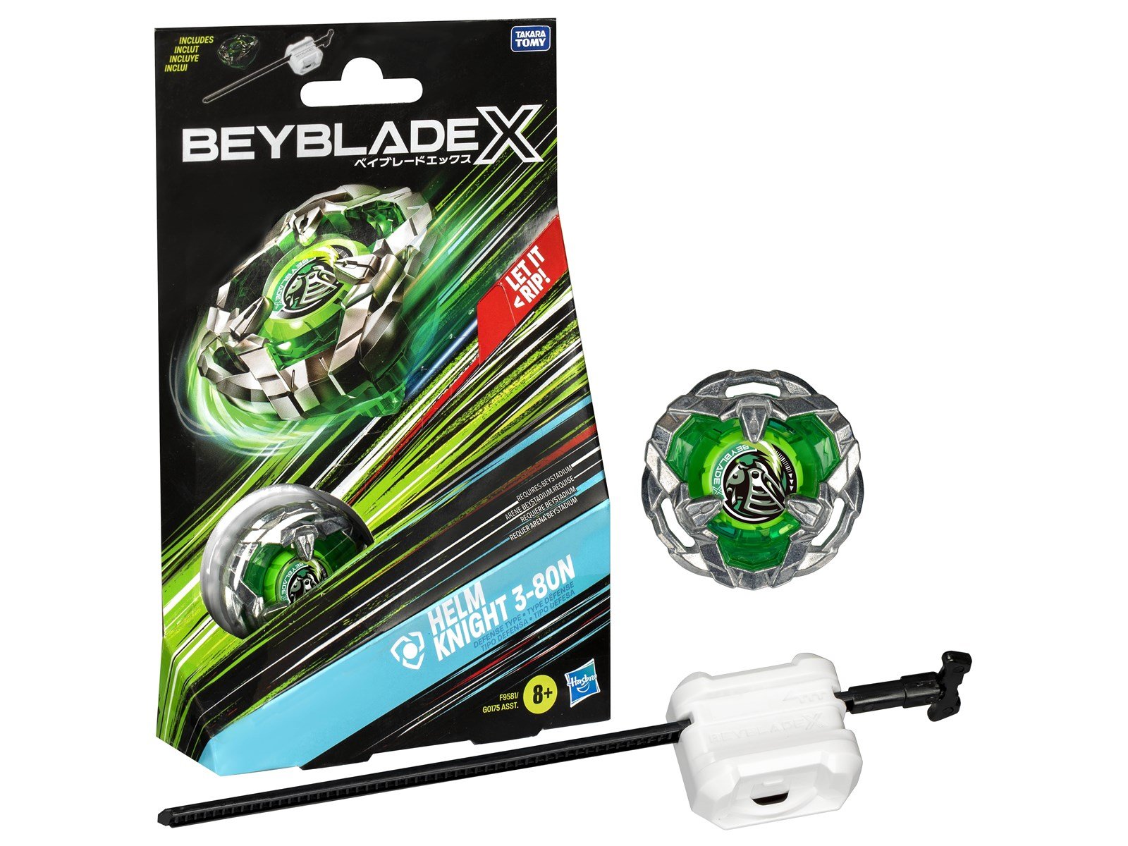 Beyblade X Helm Knight 3-80N Starter Pack Set with Defense Type Top & Launcher