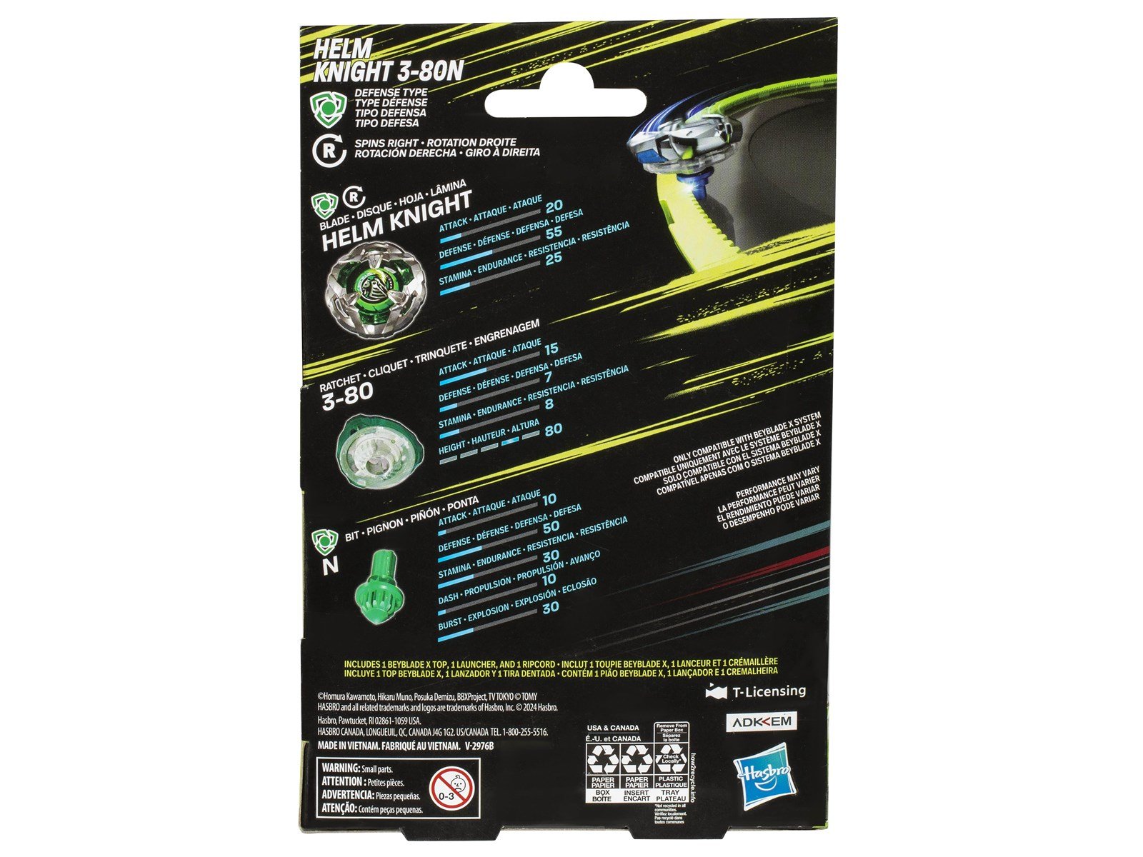 Beyblade X Helm Knight 3-80N Starter Pack Set with Defense Type Top & Launcher