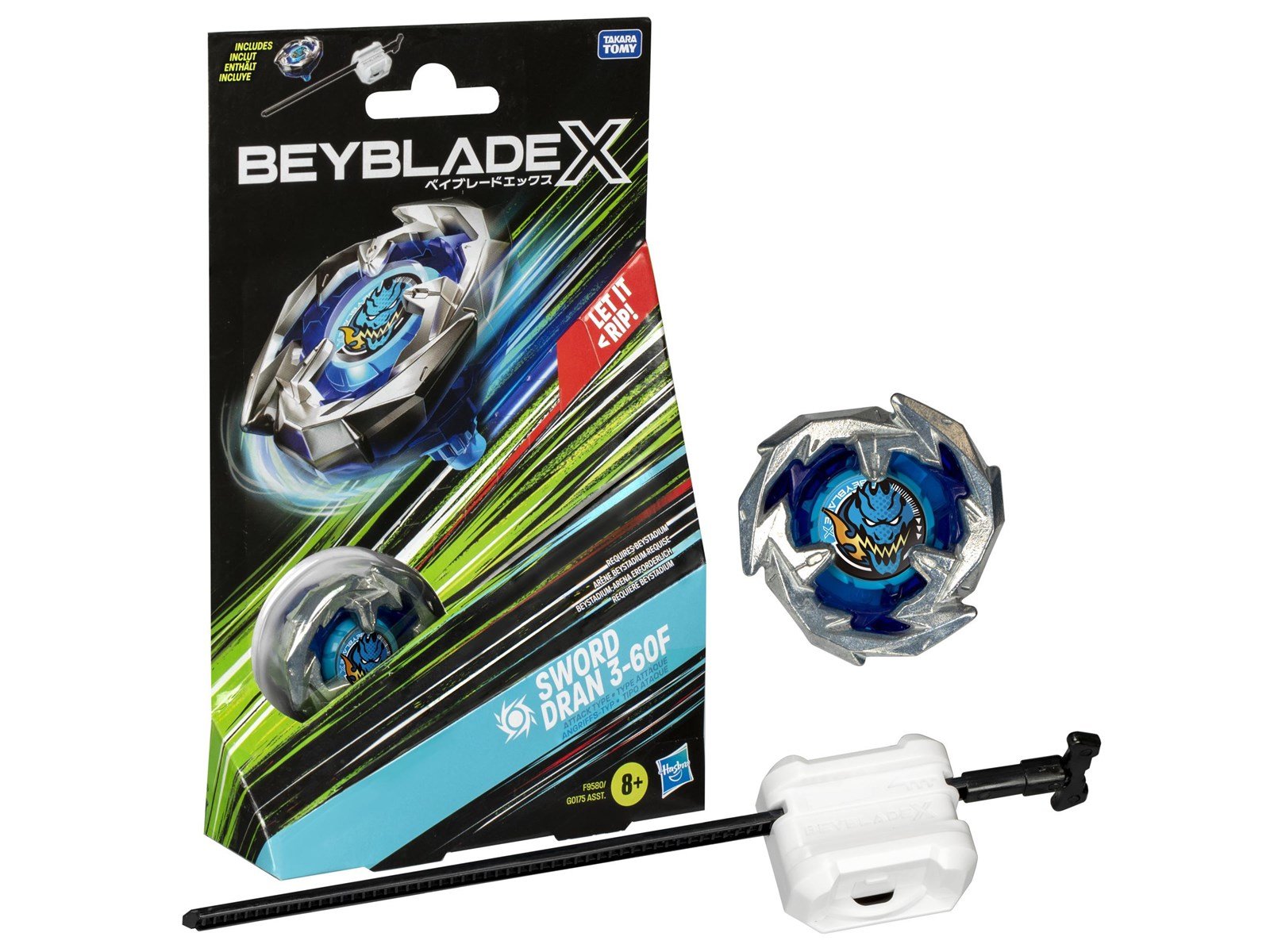 Beyblade X Sword Dran 3-60F Starter Pack Set with Attack Type Top & Launcher Ages 8+