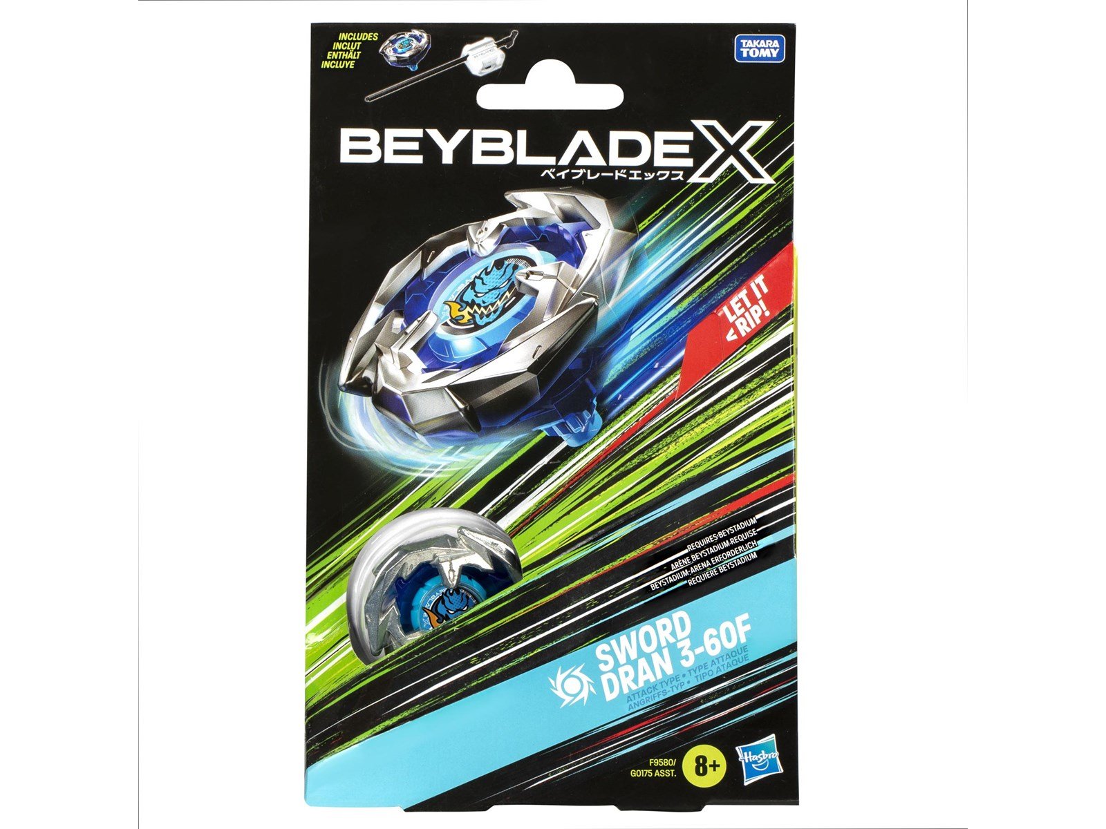 Beyblade X Sword Dran 3-60F Starter Pack Set with Attack Type Top & Launcher Ages 8+