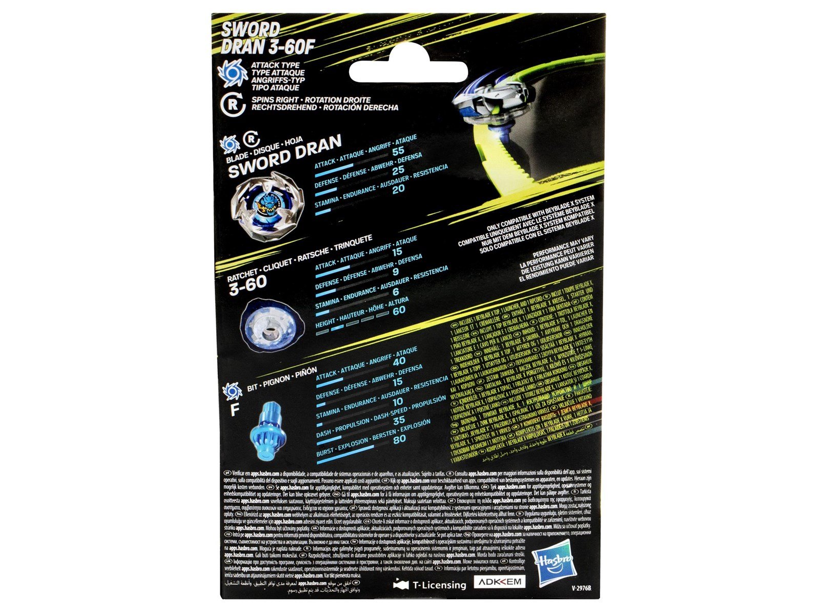 Beyblade X Sword Dran 3-60F Starter Pack Set with Attack Type Top & Launcher Ages 8+