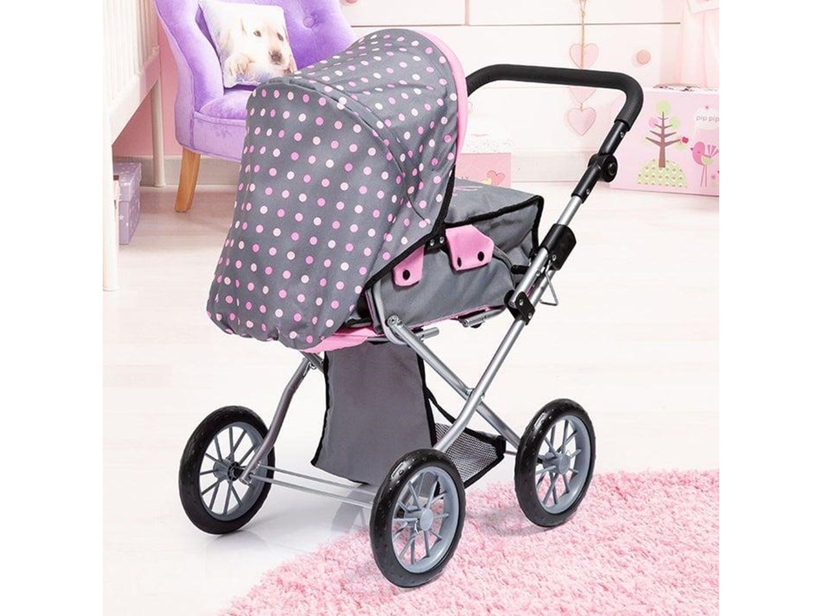 Bayer Design Doll's Pram City Star - Grey/Pink (13666AA)