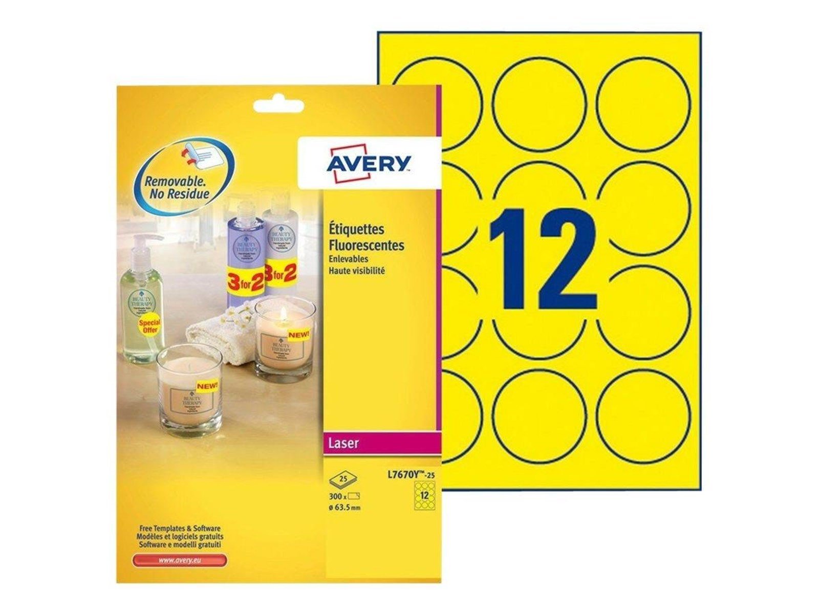Avery L7670Y - round labels - 300 label(s) - 63.5 mm round
