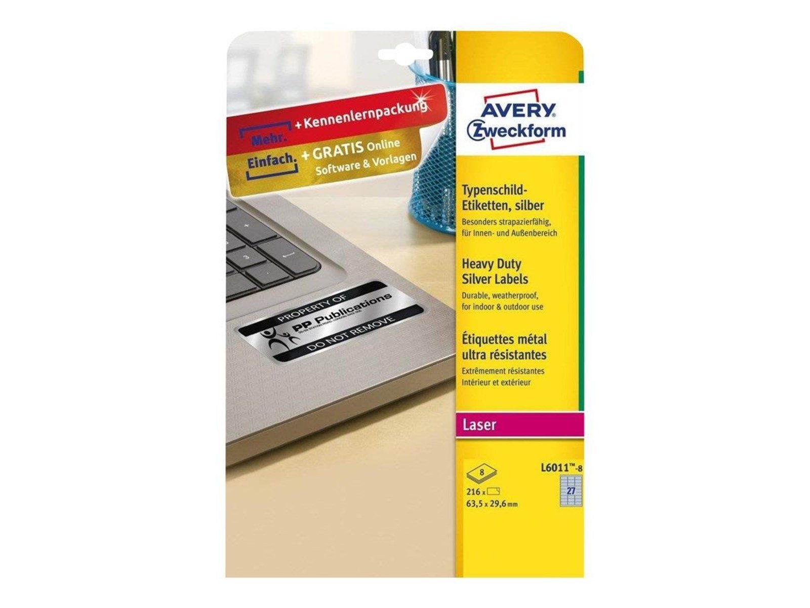 Avery Zweckform Heavy Duty L6011 - labels - matte - 216 label(s) - 63.5 x 29.6 mm - 78 g/m²