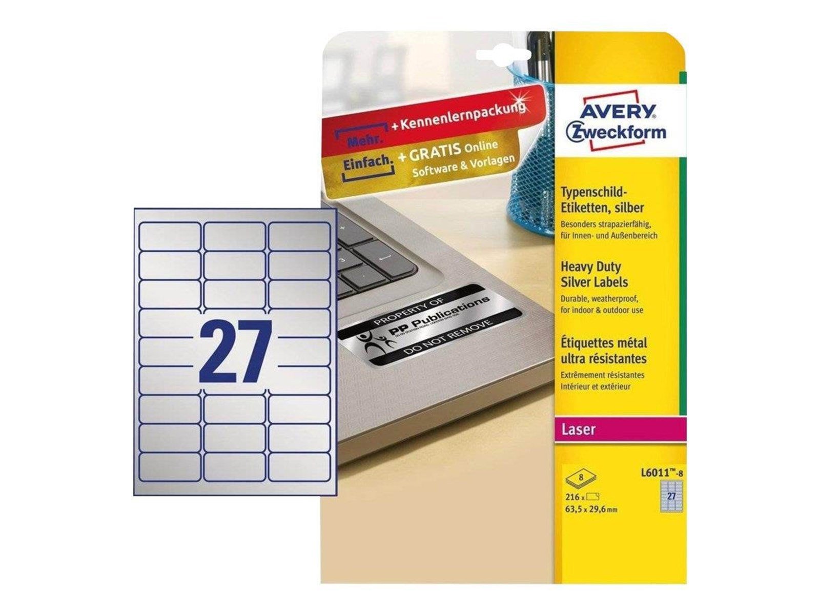 Avery Zweckform Heavy Duty L6011 - labels - matte - 216 label(s) - 63.5 x 29.6 mm - 78 g/m²