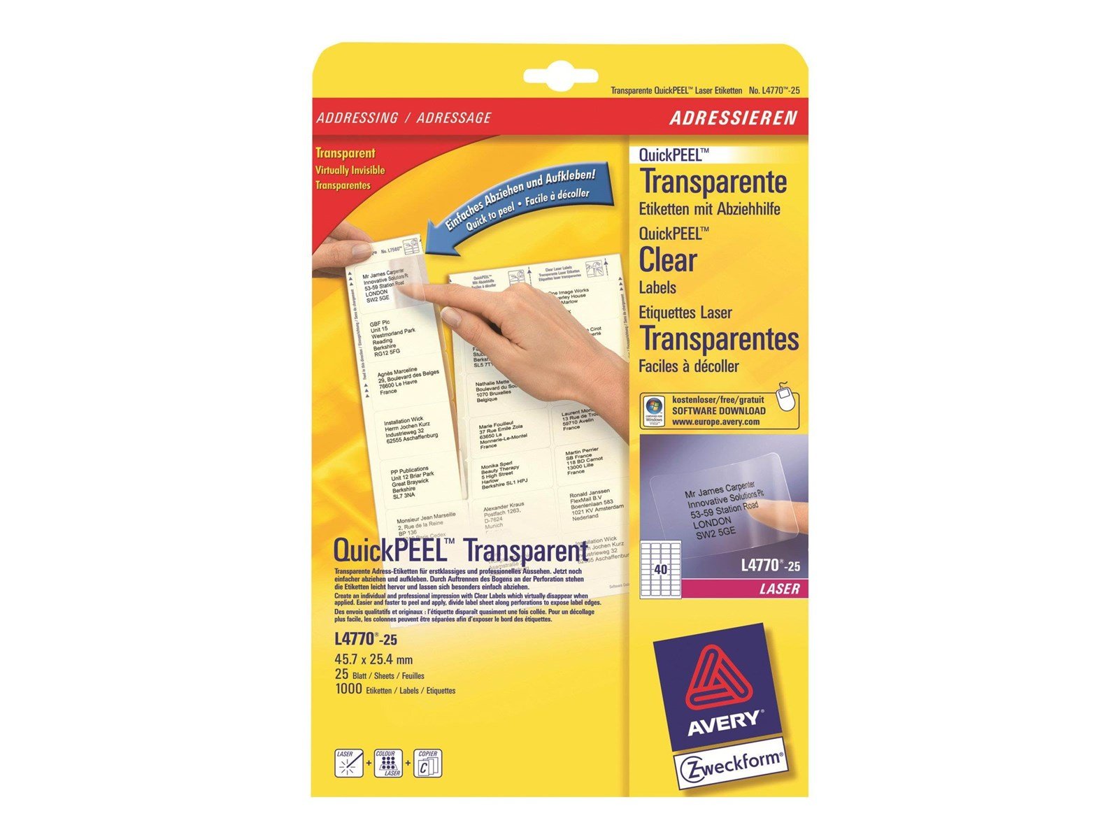 Avery L4770 - transparent address labels - 1000 pcs. - 25.4 x 45.7 mm