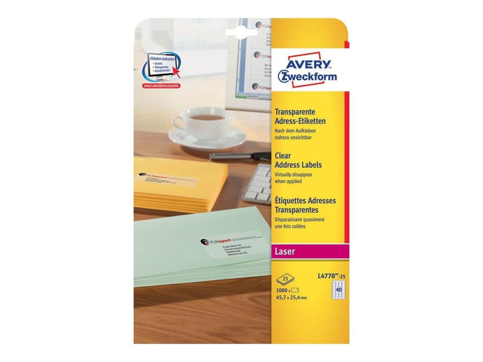 Avery L4770 - transparent address labels - 1000 pcs. - 25.4 x 45.7 mm