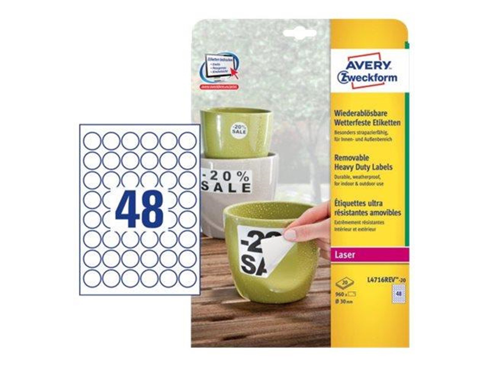 Avery Zweckform - labels - matte - 960 label(s) - 30 mm round