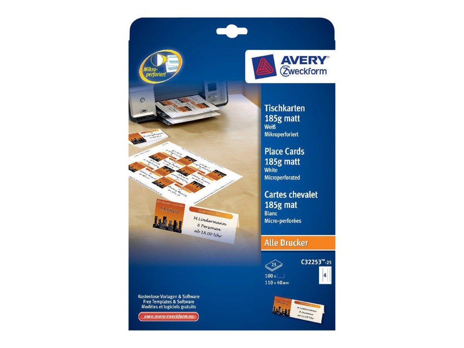 Avery Tent Card C32253 - table cards - 100 pcs. - 40 x 110 mm