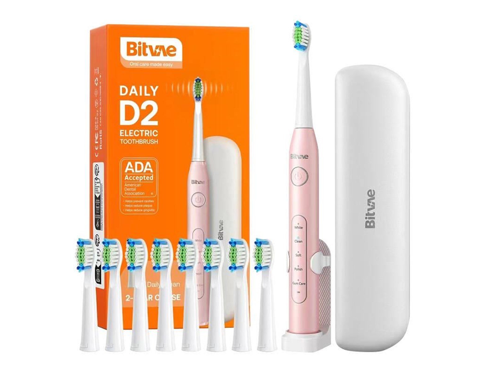 Bitvae Elektrische Zahnbürste Sonic toothbrush with tips set holder and case D2 (pink)