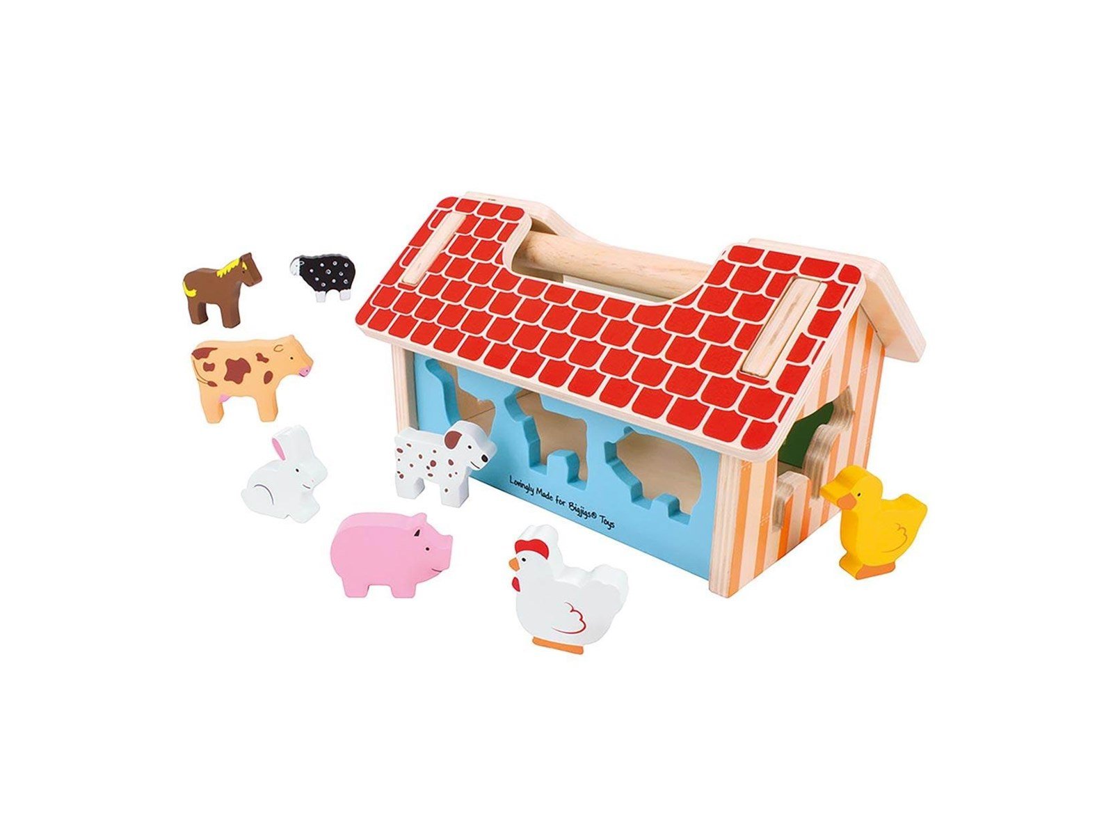 Bigjigs Wooden Farm Shape Sorting Box