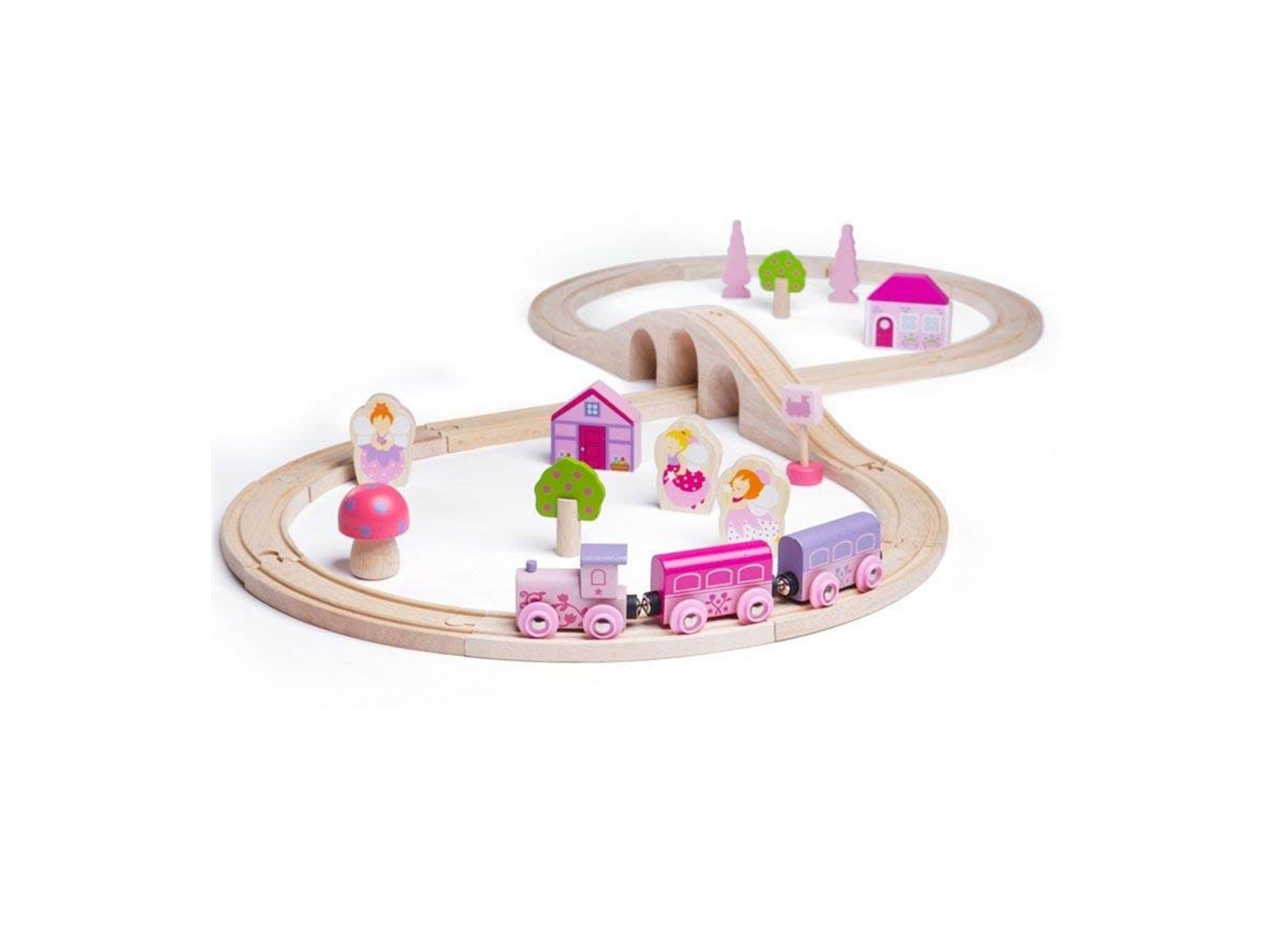 Bigjigs Wooden Train Set - Pink 40pcs.