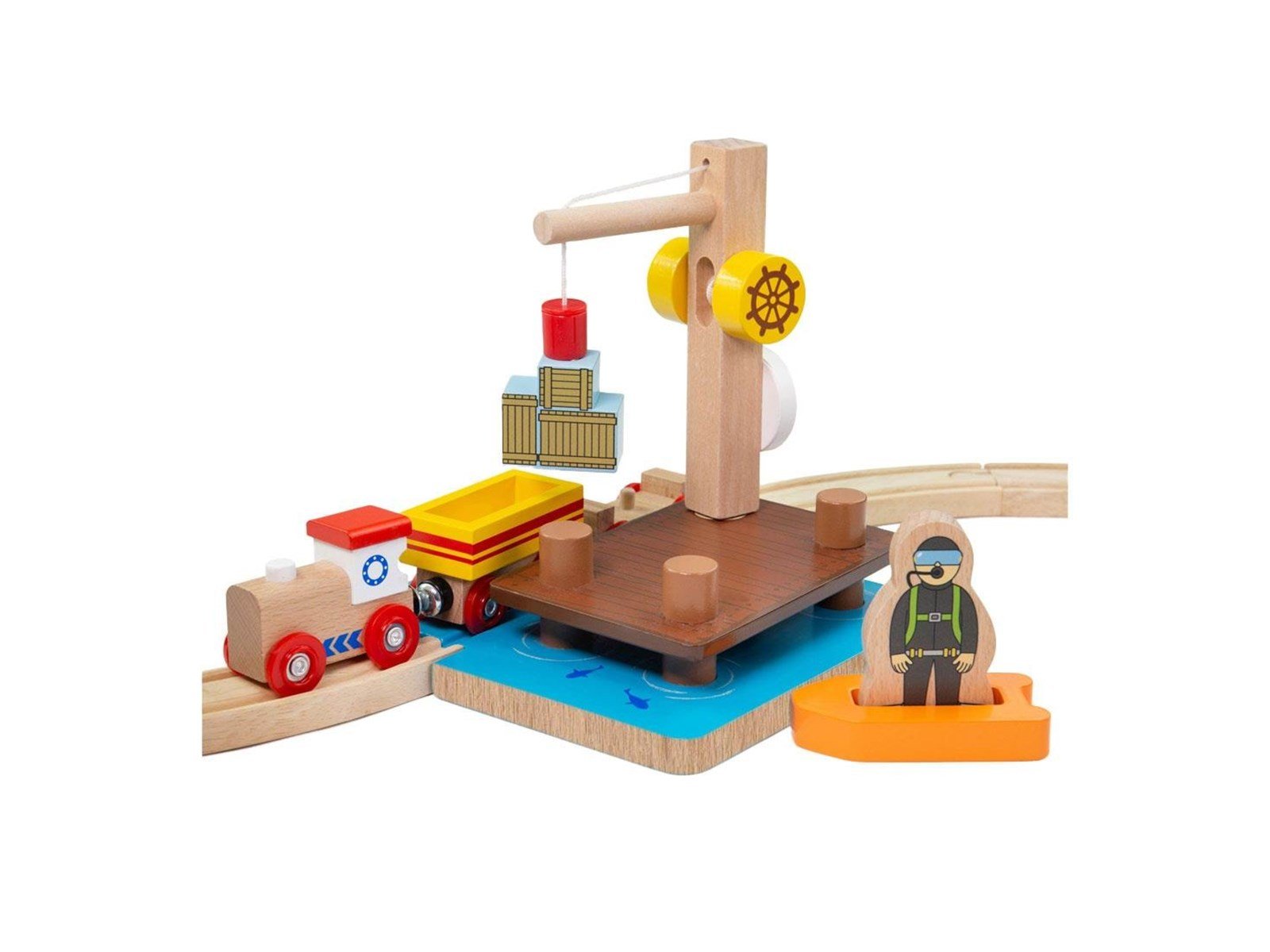 Bigjigs Wooden Rails Crane Dock with Culvert 3 pcs