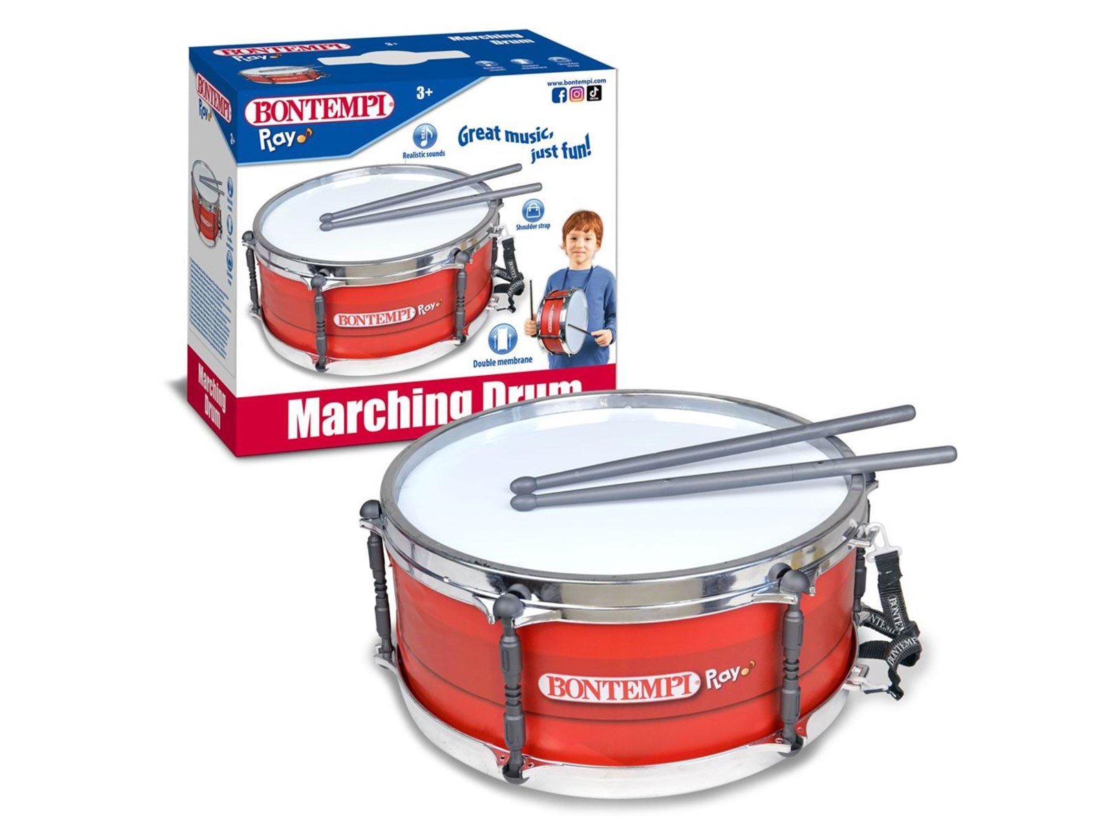 Bontempi Drum with shoulder strap & drum sticks