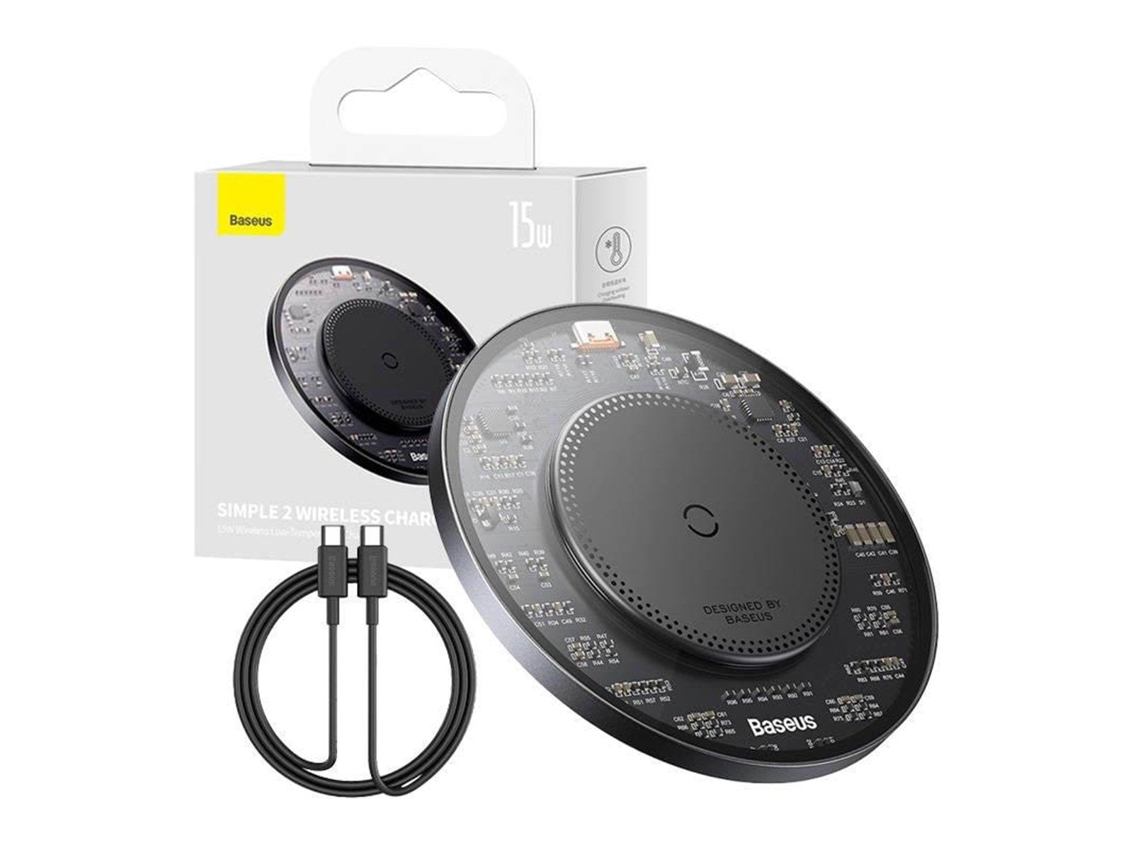 Baseus Simple 2 wireless inductive charger 15W with USB-C to USB-C cable (black)