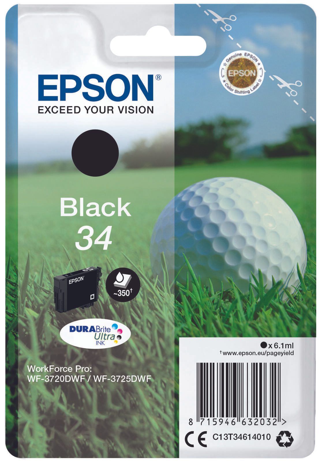 Epson Original 34 Golfball Druckerpatrone schwarz 350 Seiten 6,1ml (C13T34614010)