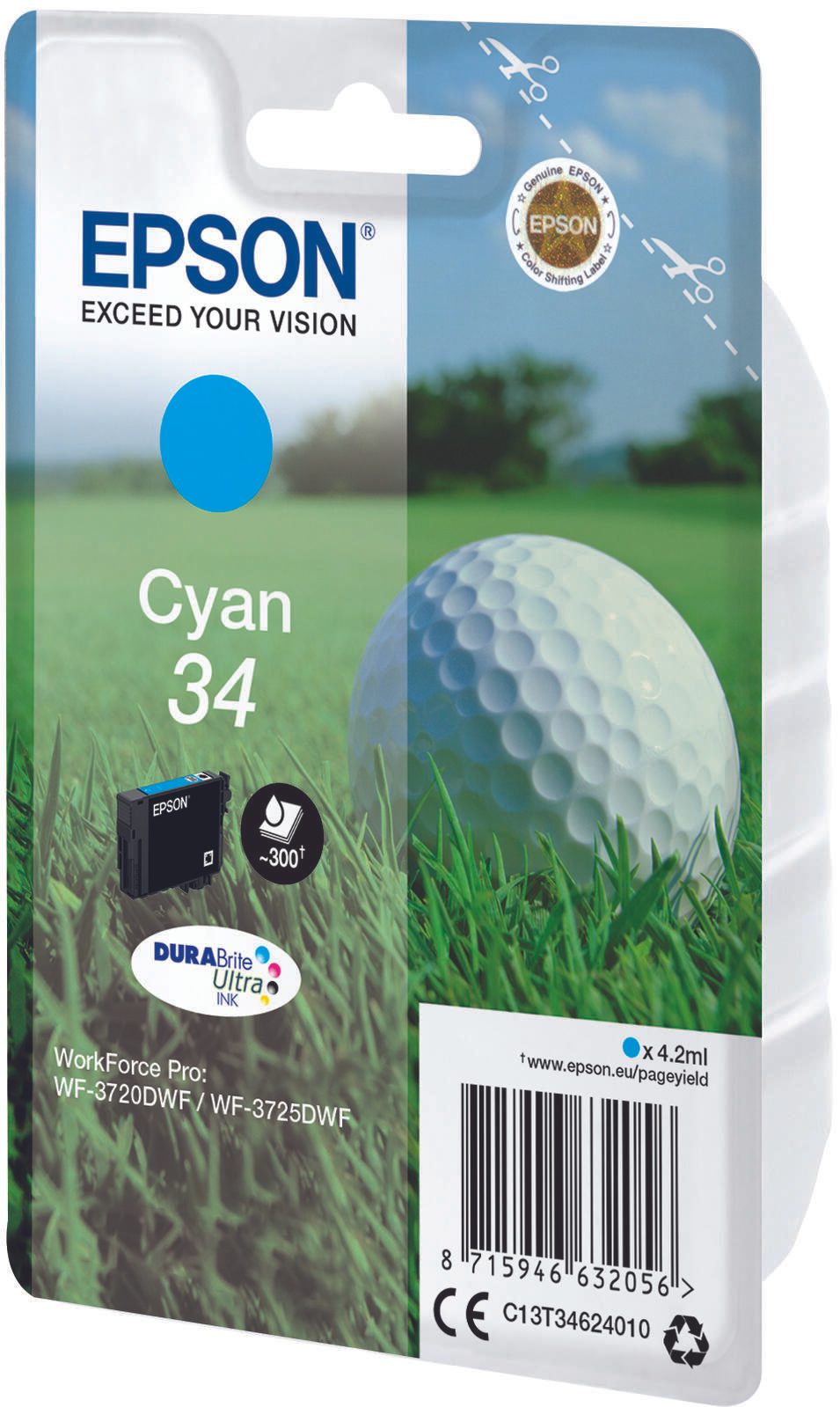Epson Original 34 Golfball Druckerpatrone cyan 300 Seiten 4,2ml (C13T34624010)