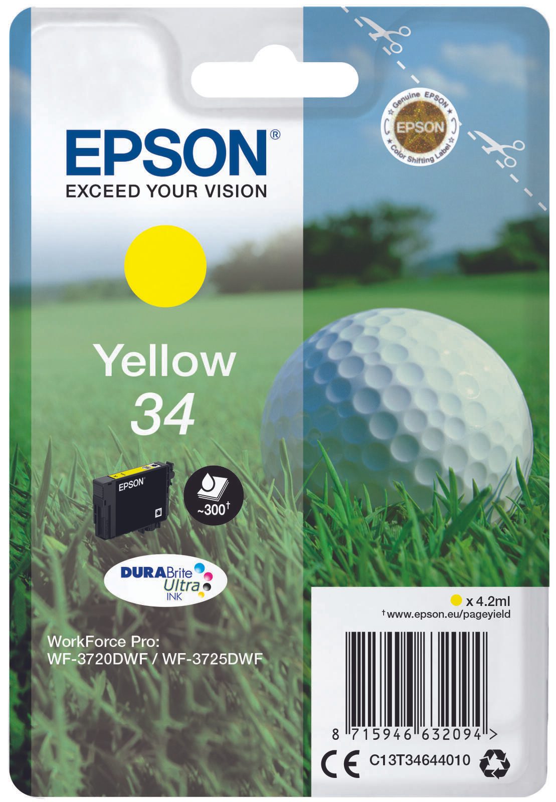 Epson Original 34 Golfball Druckerpatrone gelb 300 Seiten 4,2ml (C13T34644010)