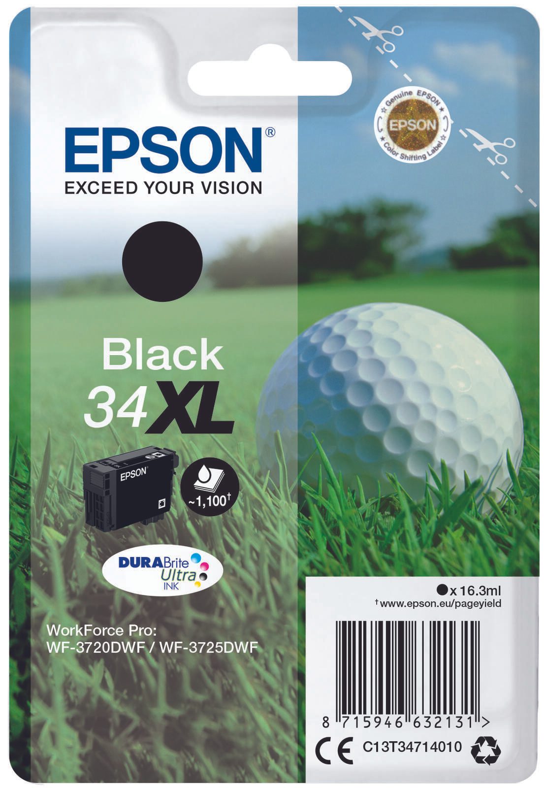 Epson Original 34XL Golfball Druckerpatrone schwarz 1.100 Seiten 16,3ml (C13T34714010)