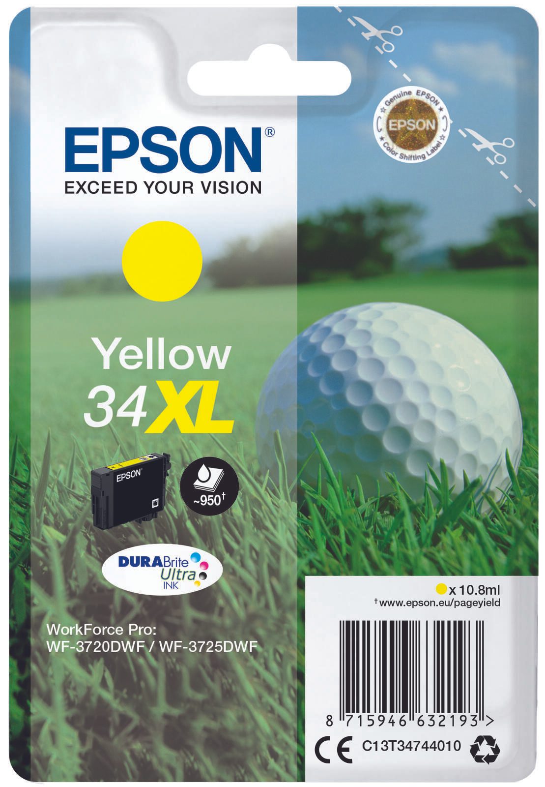 Epson Original 34XL Golfball Druckerpatrone gelb 950 Seiten 10,8ml (C13T34744010)