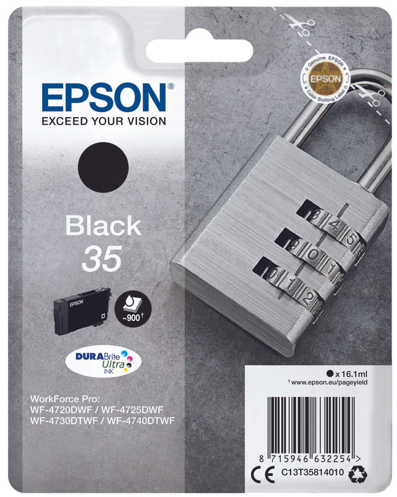 Epson Original 35 Schloss Druckerpatrone schwarz 900 Seiten 16,1ml (C13T35814010)