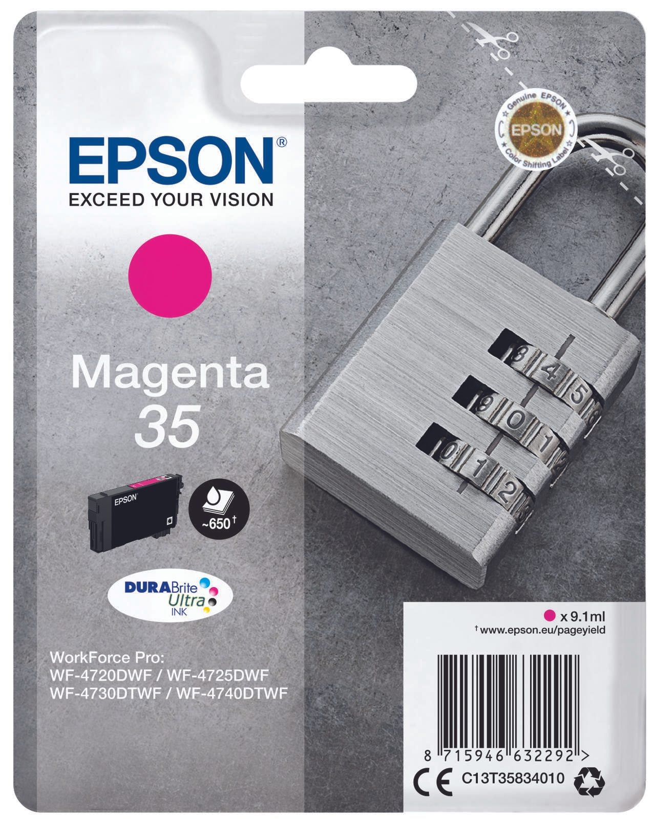 Epson Original 35 Schloss Druckerpatrone magenta 650 Seiten 9,1ml (C13T35834010)