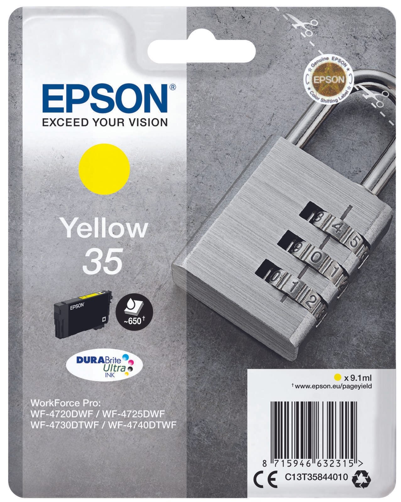 Epson Original 35 Schloss Druckerpatrone gelb 650 Seiten 9,1ml (C13T35844010)