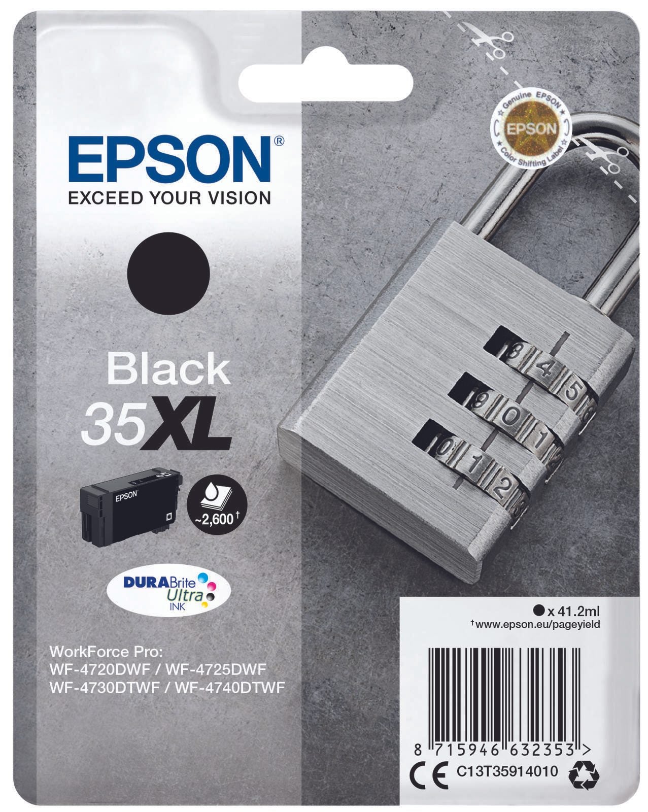 Epson Original 35XL Schloss Druckerpatrone schwarz 2.600 Seiten 41,2ml (C13T35914010)