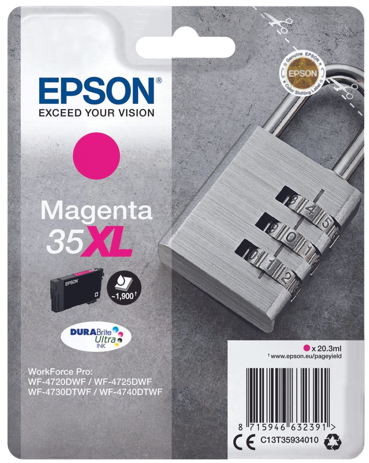 Epson Original 35XL Schloss Druckerpatrone magenta 1.900 Seiten 20,3ml (C13T35934010)