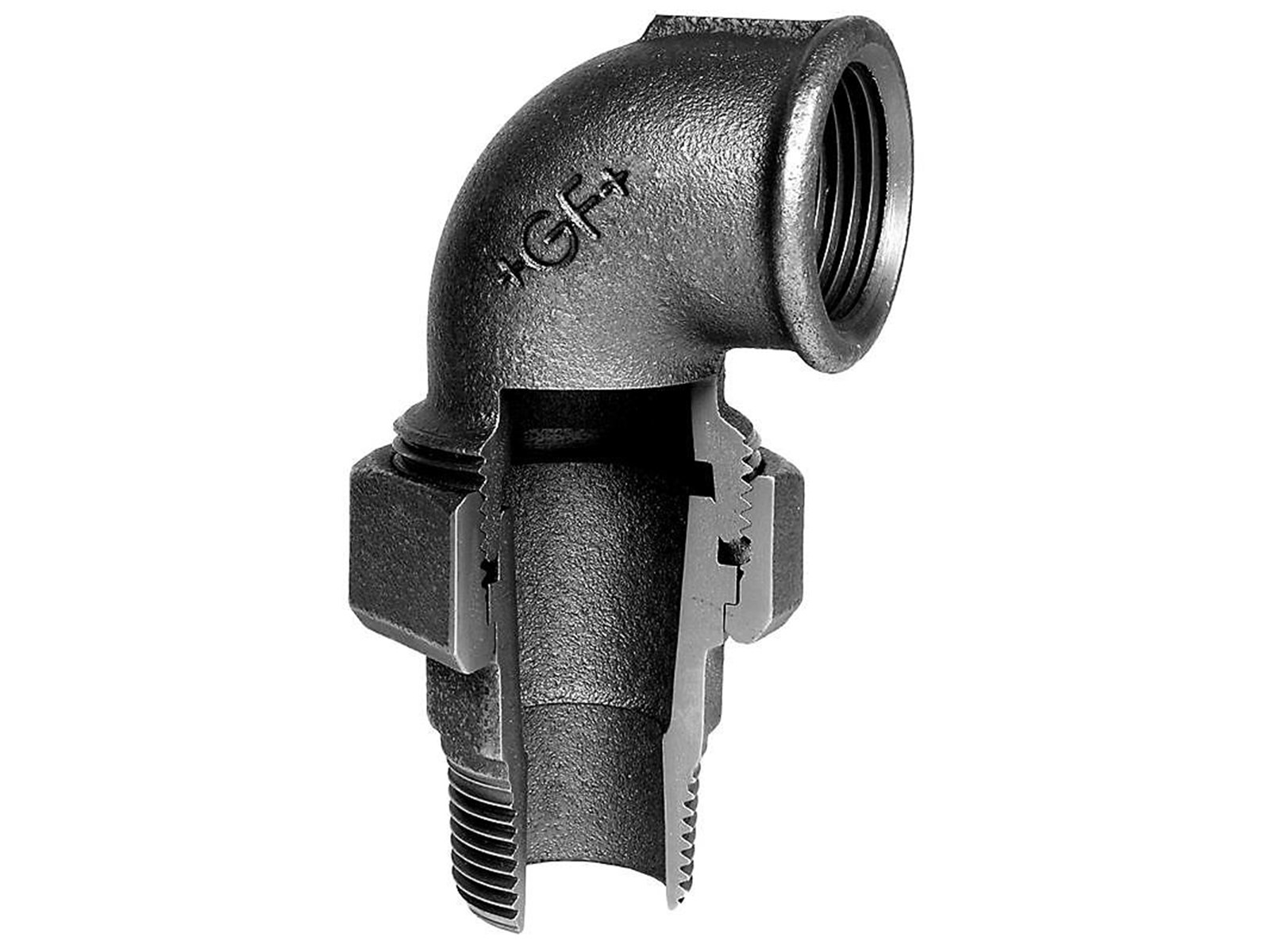 +GF+ angle union 90° black 1 1/2'' sleeve nipple