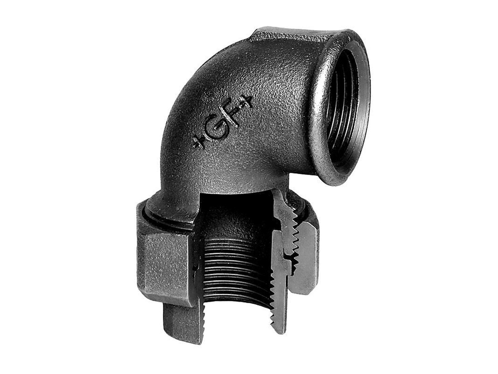 +GF+ angle union 90° black 2'' socket-socket