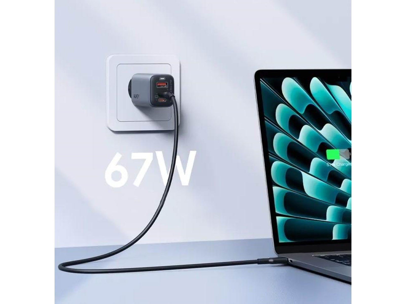 Aukey Wall charger PA-B6U 1xUSB-A 2xUSB-C 67W (gray)