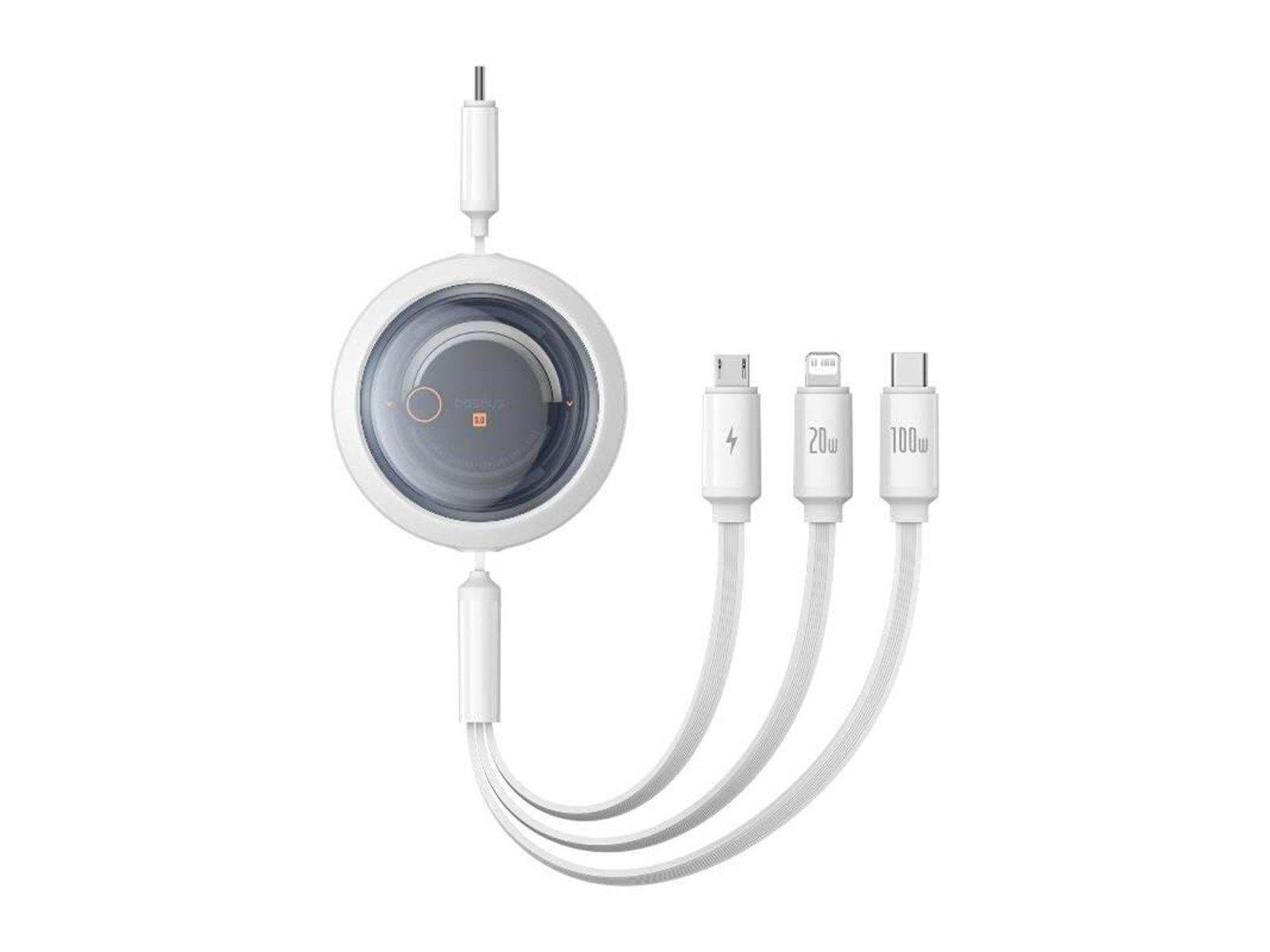 Baseus Fast Charging Cable 3in1 Free2Draw USB-C to USB-C/Lightning/Micro 100W 1.1m (white)