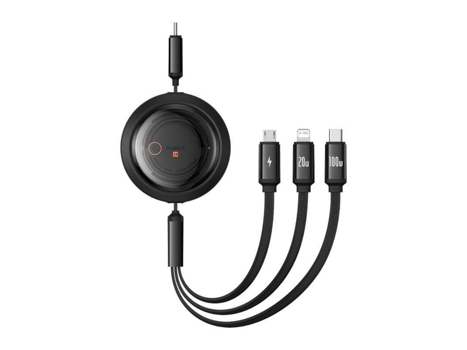Baseus Fast Charging Cable 3in1 Free2Draw USB-C to USB-C/Lightning/Micro 100W 1.1m (black)