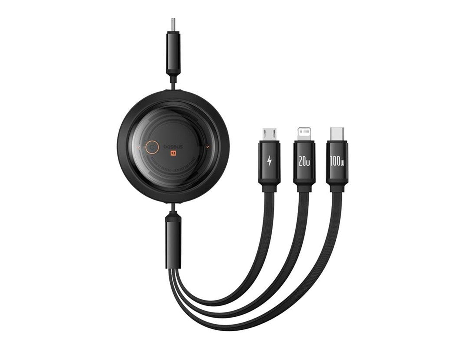 Baseus Fast Charging Cable 3in1 Free2Draw USB-C to USB-C/Lightning/Micro 100W 1.1m (black)